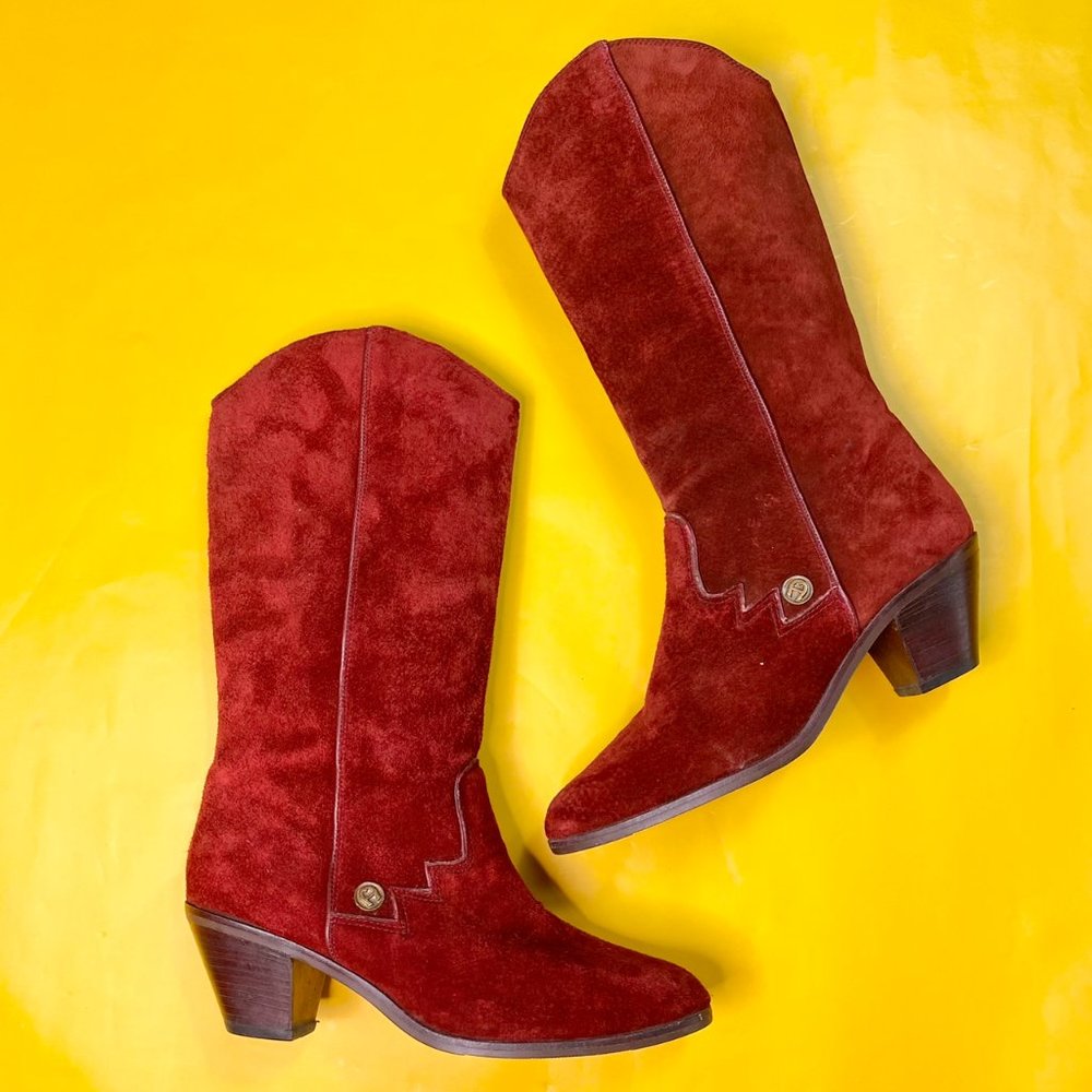 Red Suede Vintage Cowboy Boots Size 8.5